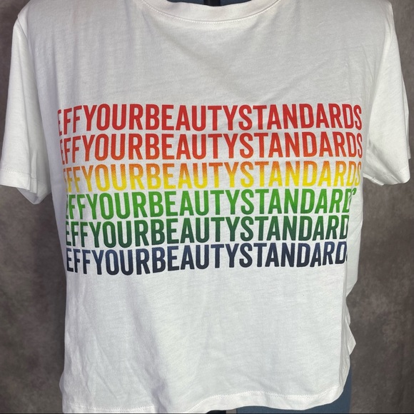 Fashion To Figure “EFFY Your Beauty Standards” White Cropped Tee Size 1X - Picture 7 of 14